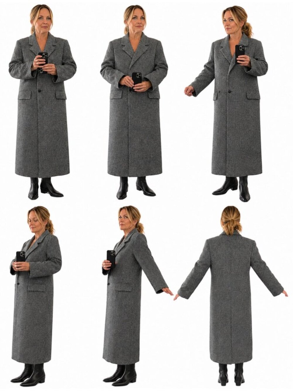 Forstmann Andover Tweeds Womens Long Wool Coat Size 16 White & Black Herringbone - Picture 2 of 8